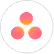 Three overlapping circles in pink, dark pink, and orange forming a triangular shape inside a white circle.
