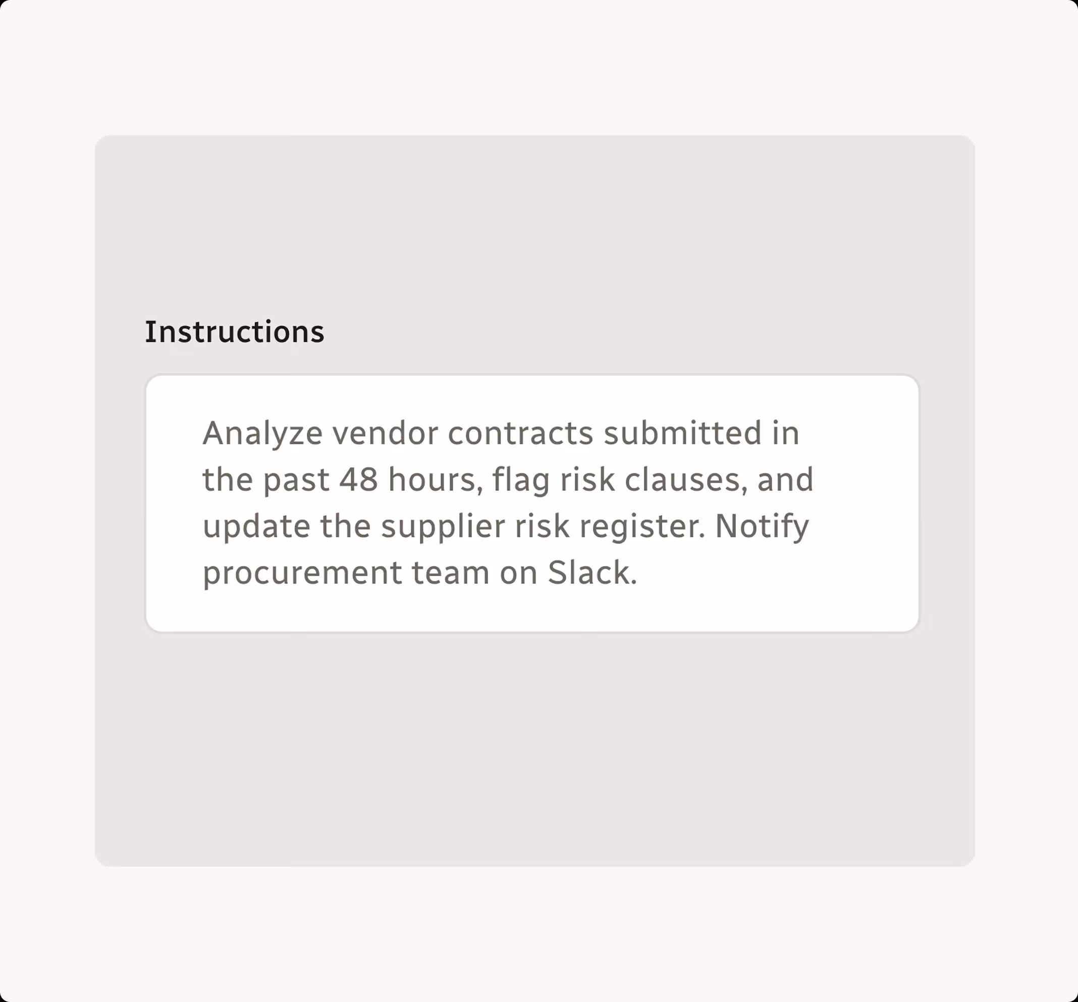 Flo instructions panel for automated third-party risk assessment workflows.