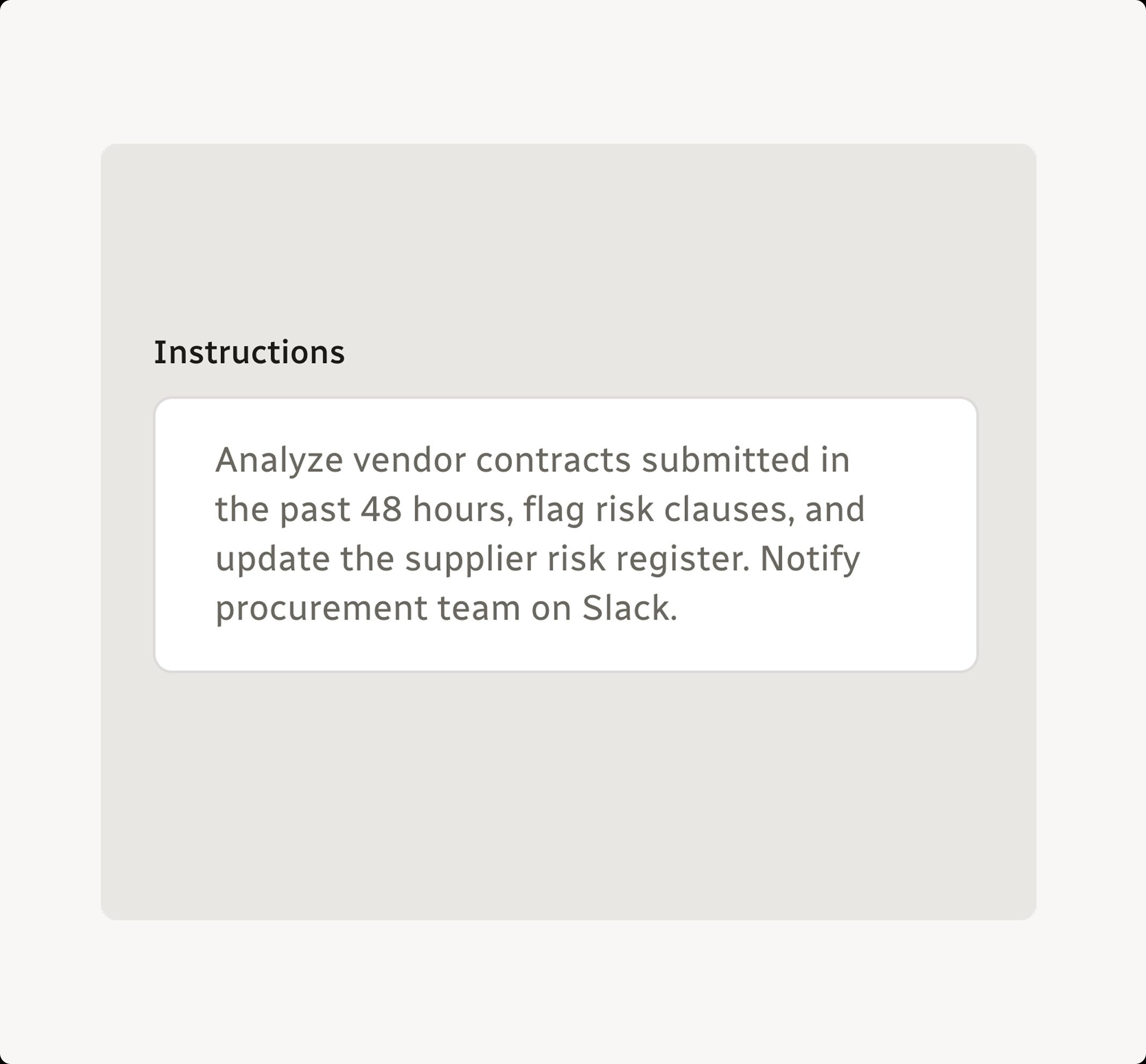 Flo instructions panel for automated third-party risk assessment workflows.