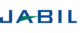 Jabil company logo in blue with a green and gray graphic element above the letter A.