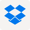 Blue Dropbox logo with open box design on a light gray background.