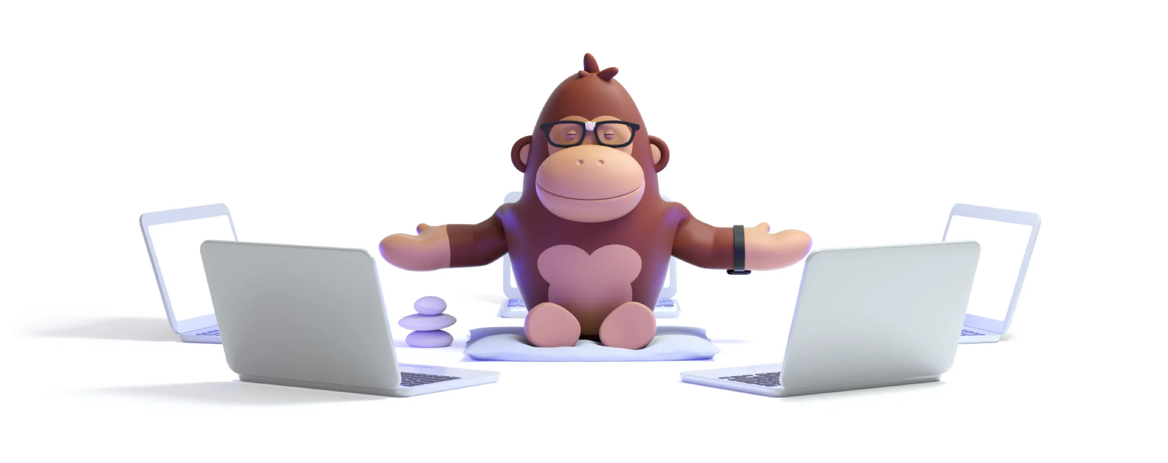 Asedos gorilla mediterar mellan laptops