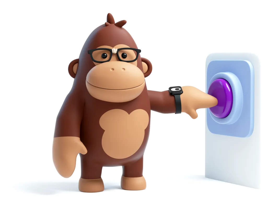 Asedos gorilla trycker på en lila knapp