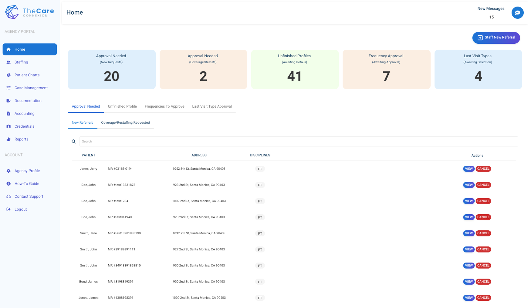 Agency Portal — Referral approval dashboard