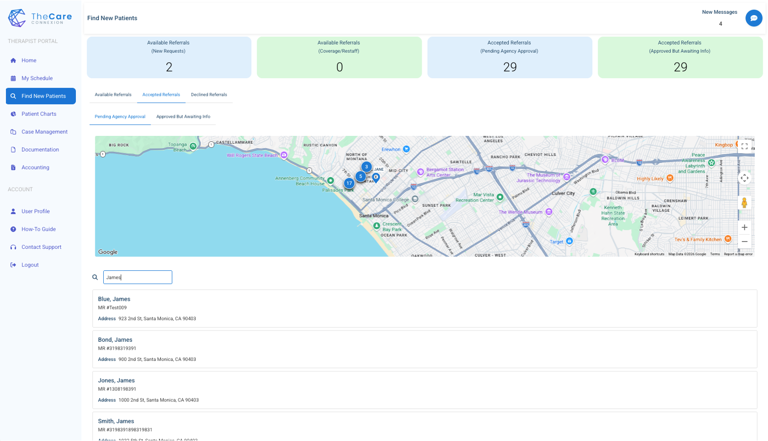 Therapist Portal — Find new patients map