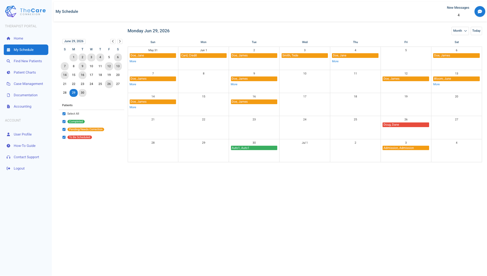 Therapist Portal — Visit schedule