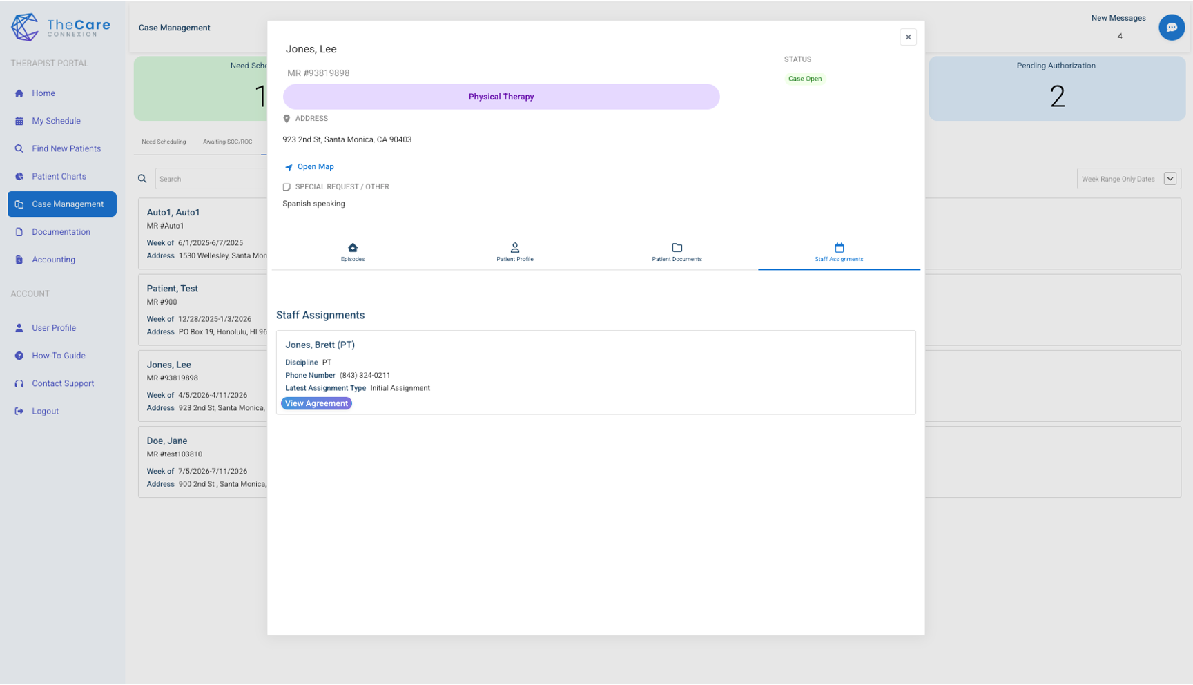 Therapist Portal — Case management