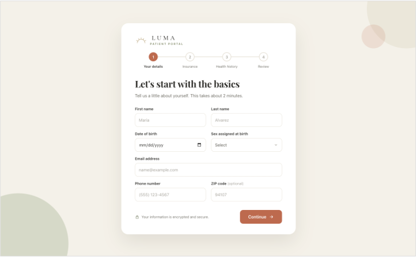 Luma Patient Portal — digital intake