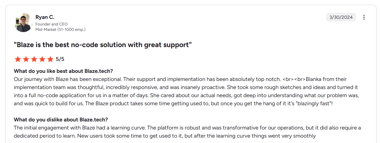 Blaze.tech review notes an initial learning curve, with new users requiring dedicated time to learn the platform and become comfortable using its features.