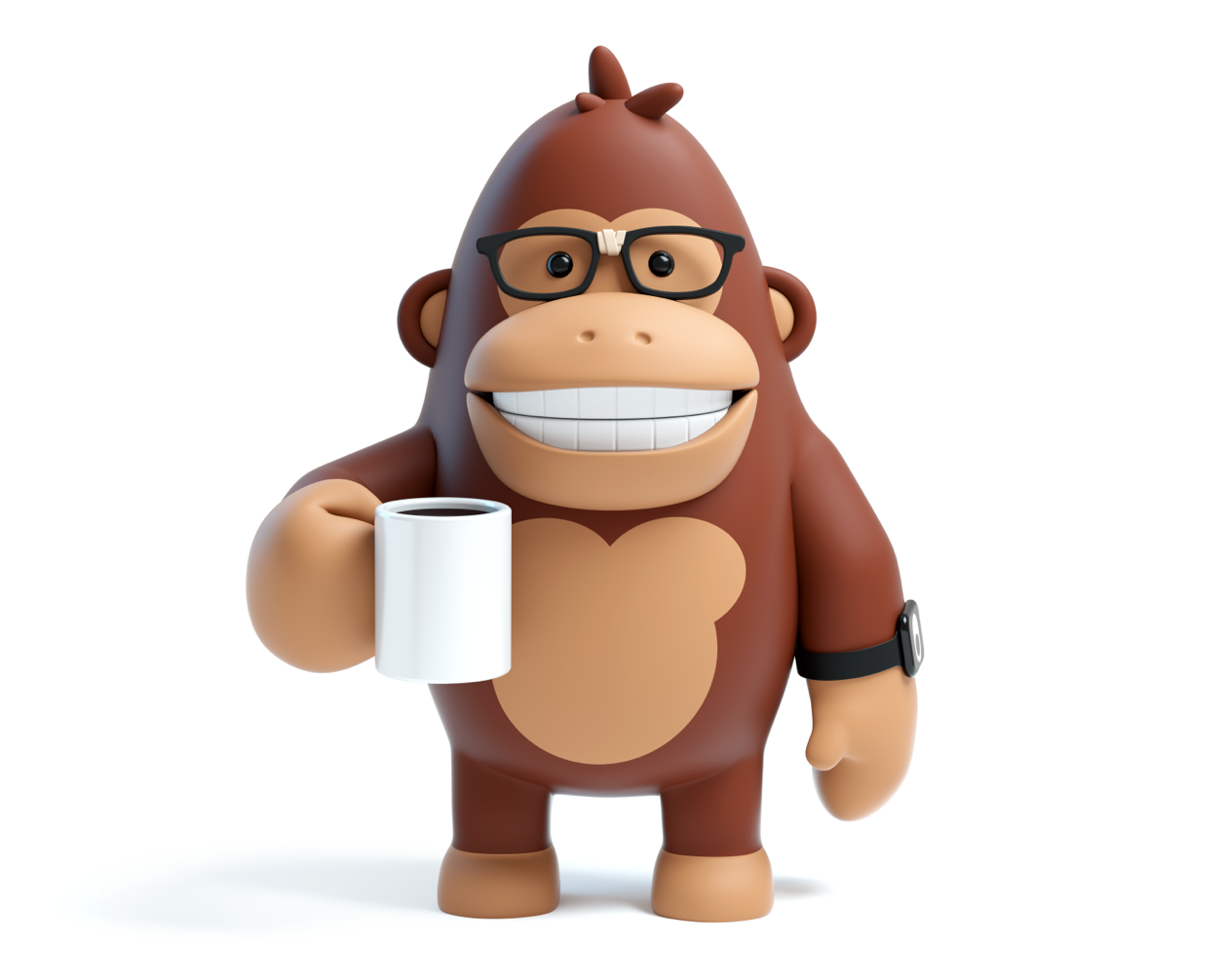 Asedos gorilla med en kaffekopp