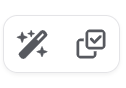 Icon with a magic wand and a checklist symbol inside rounded square buttons.