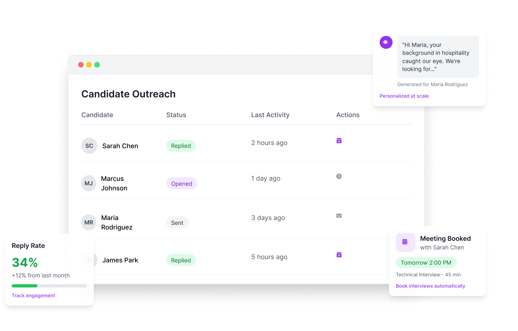 Hubert recruiter dashboard showing scored candidate shortlist