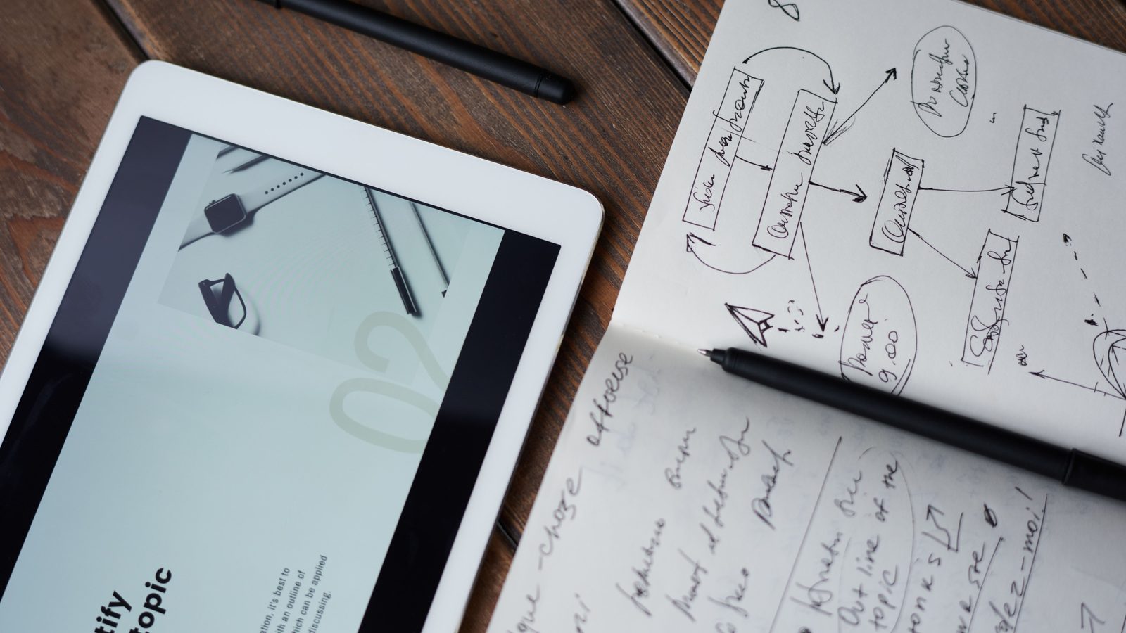 Notebook pen chart sketch planning.