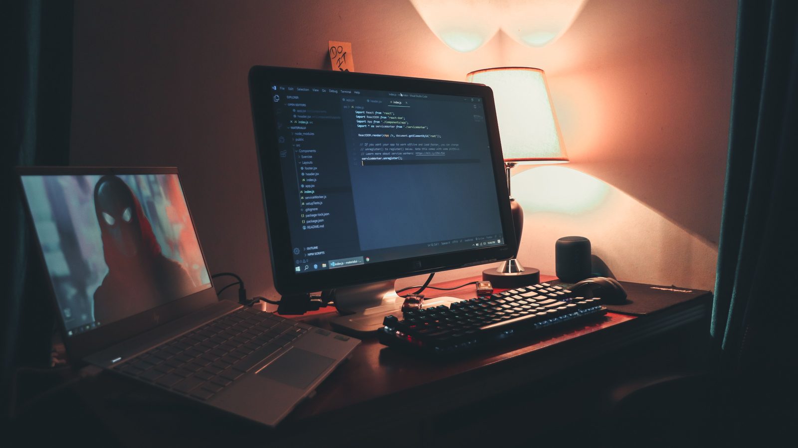 Programmer coding screen night.