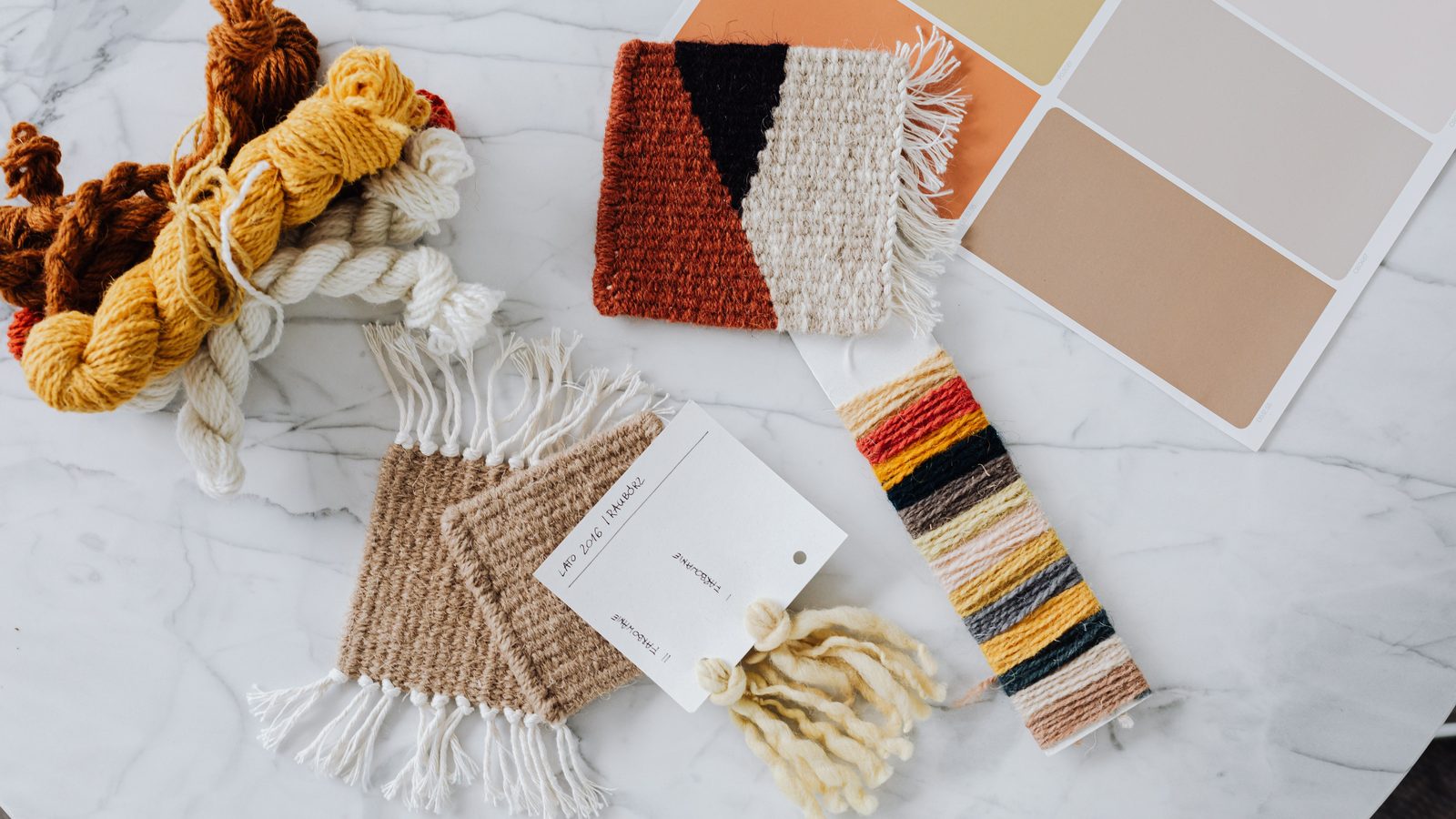 Product samples table studio flat lay.