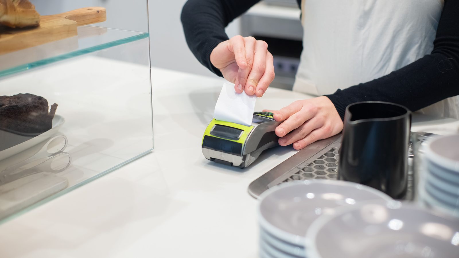 Cash register receipt retail counter.