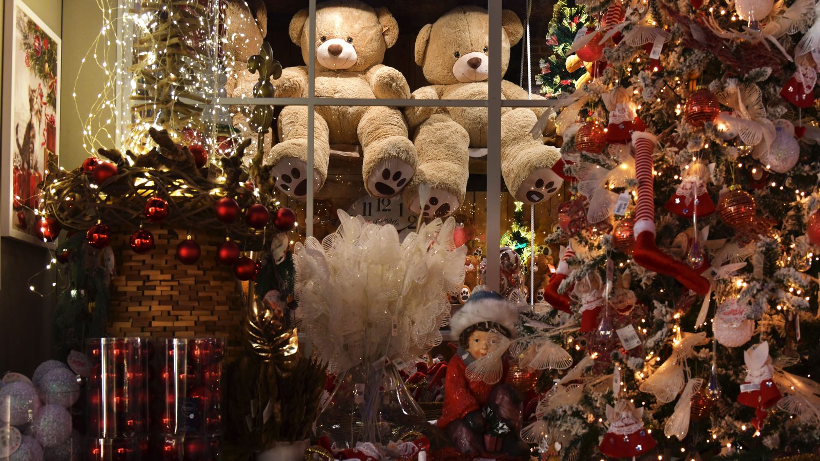 Christmas decorations store display.