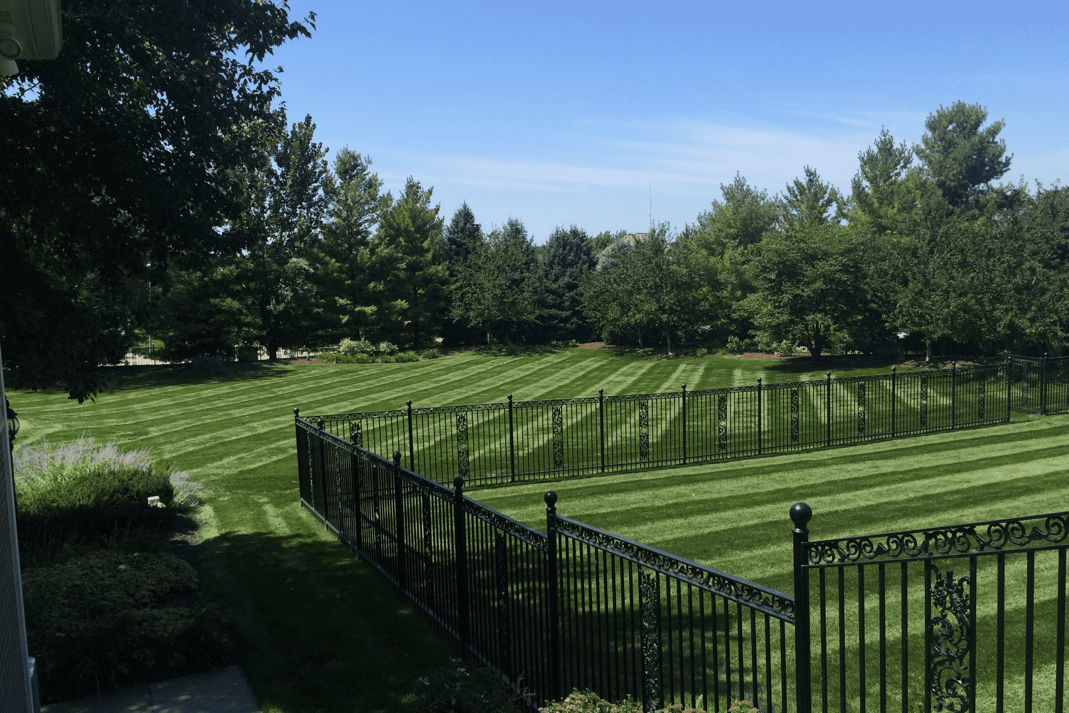 Nick's Lawn Care mowing equipment on a freshly cut lawn