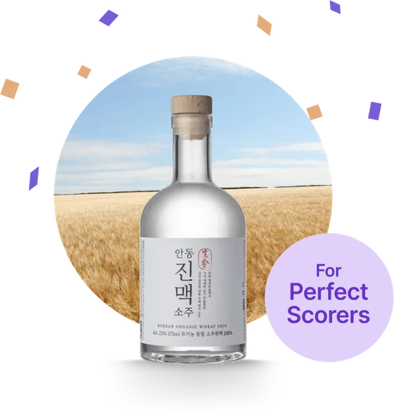 A bottle of Andong Jinmaek Soju, the prize for a perfect score