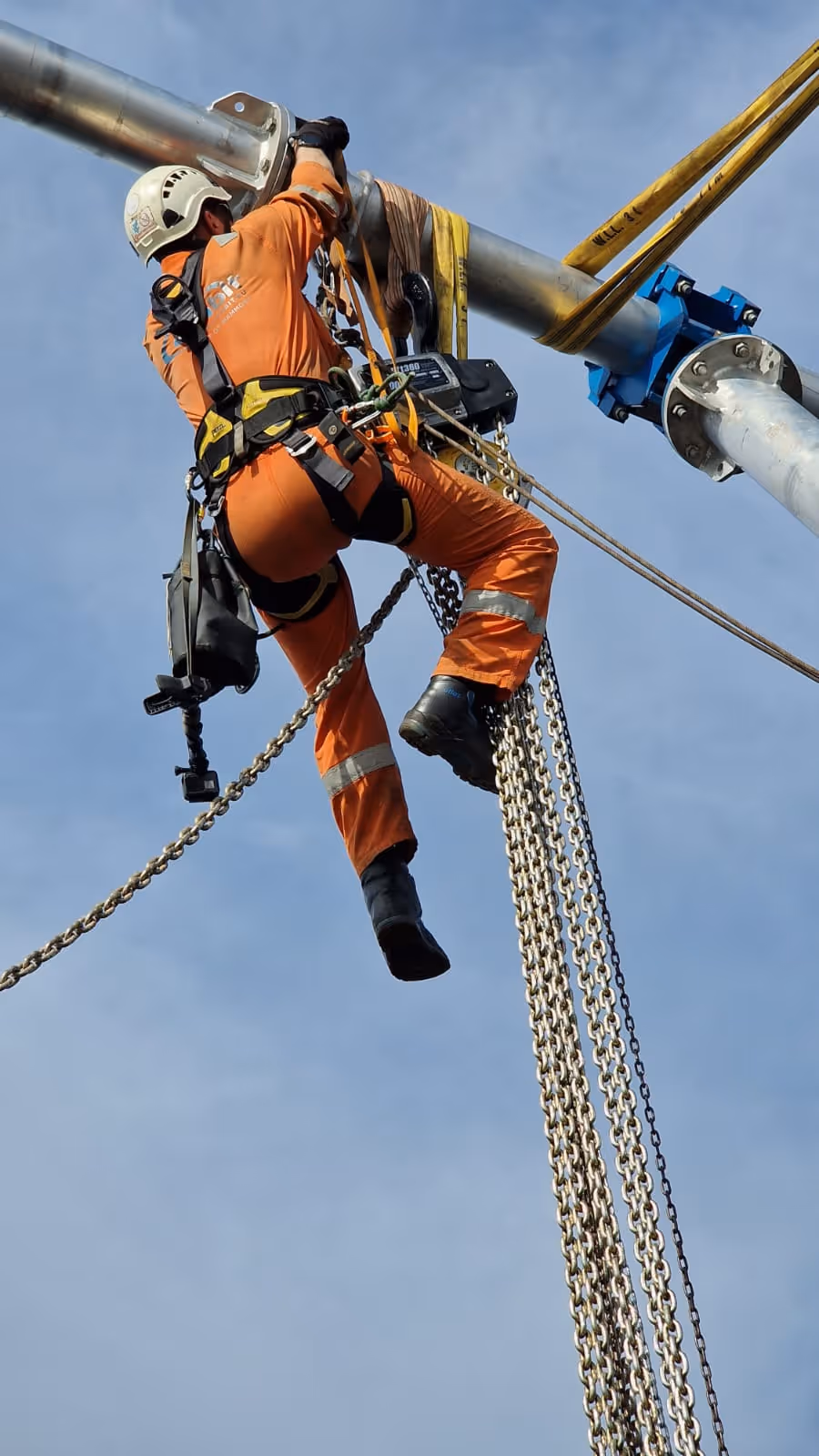 Rope access is used for erecting the lifting systems to replace flare tips at BBLT in Angola
