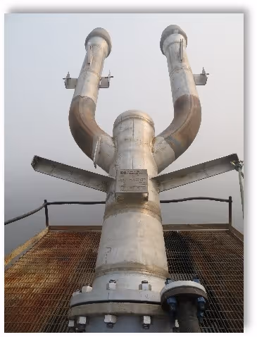 New flare tip is installed onto the riser and is ready to be commissioned.