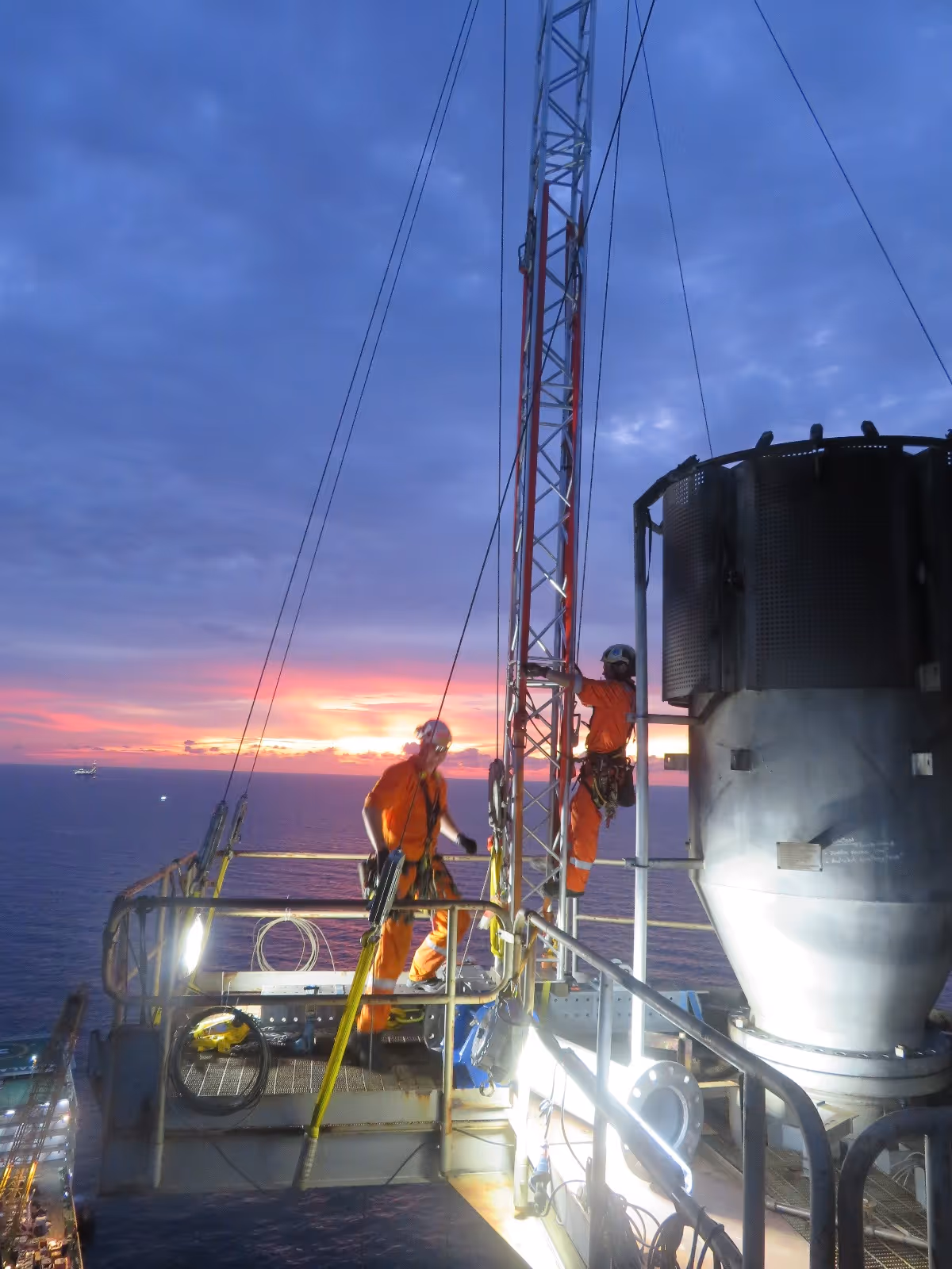 Working around the clock to replace the flare tips at Bongkot South, offshore Thailand in 2024.