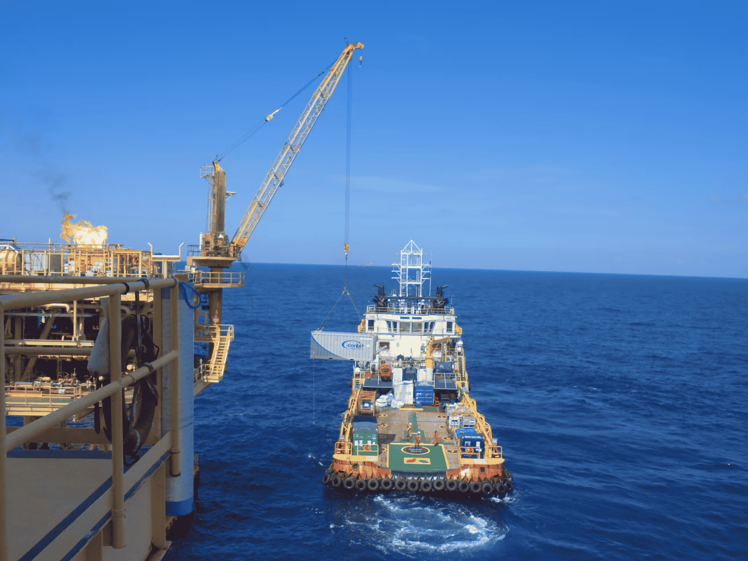 Materials arriving on platform in preparation for flare tip replacement