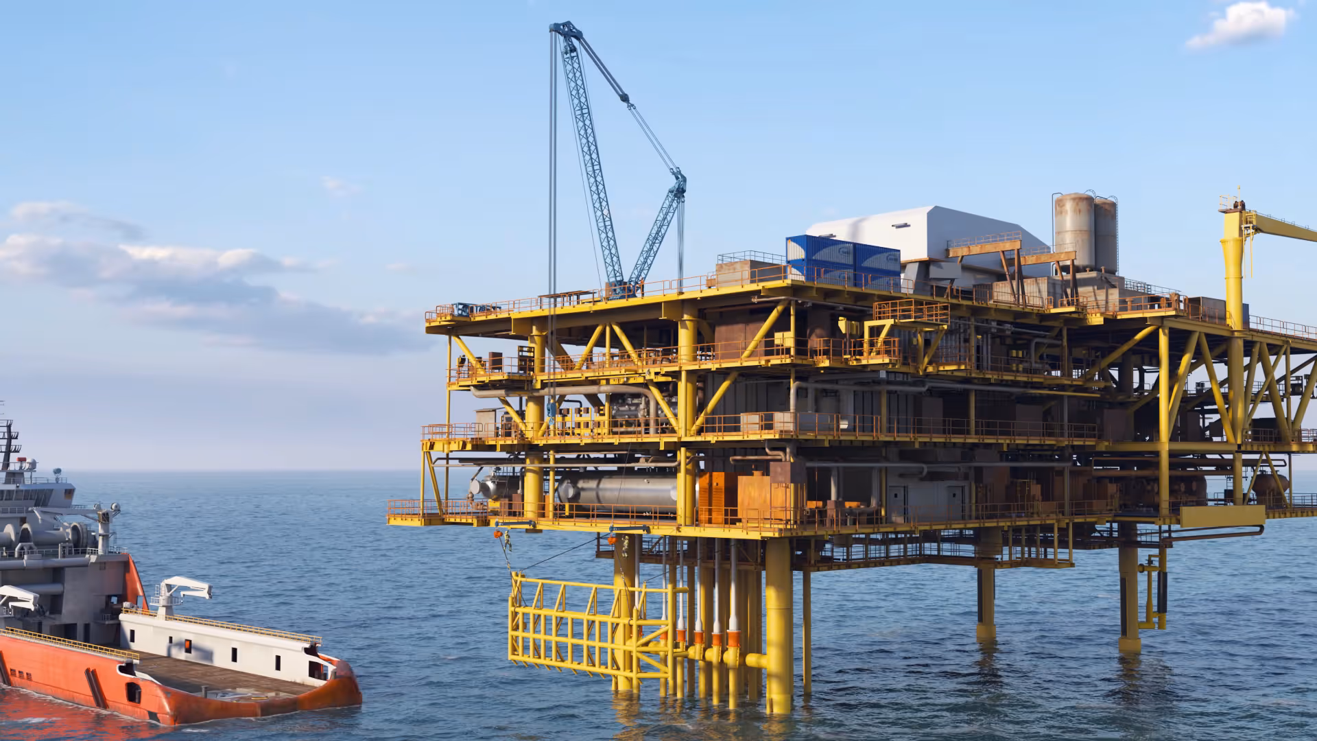 Animated image of the SL900 lifting a Riser Guard of a supply vessel