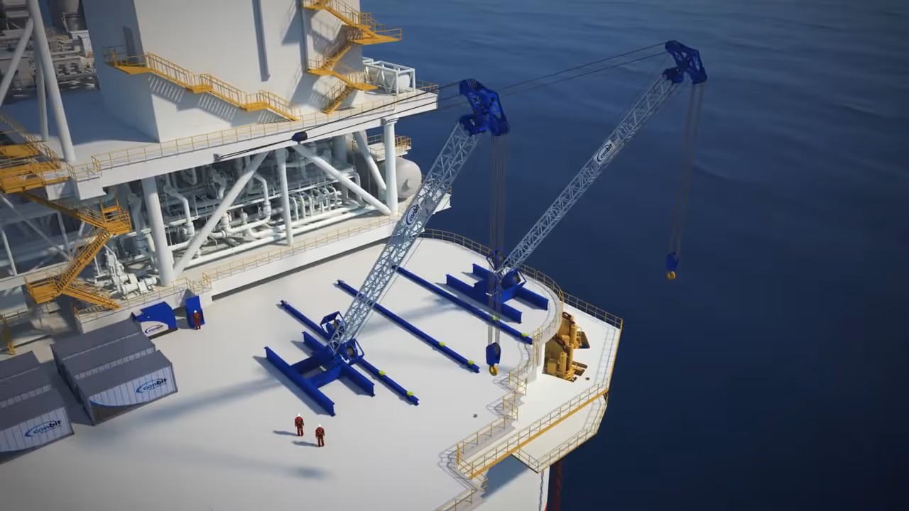 Animated picture of the double boom configuration ready for lifting