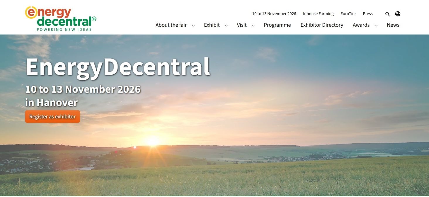 “Scenic banner for EnergyDecentral 2026, showcasing rural landscapes and the tagline 'Powering New Ideas' for Europe’s leading decentralised energy trade fair.”