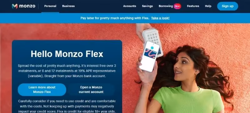 Monzo homepage
