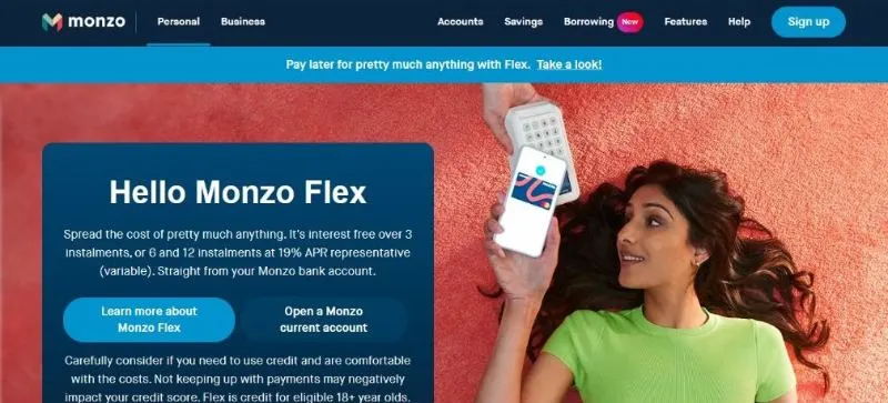 Monzo homepage