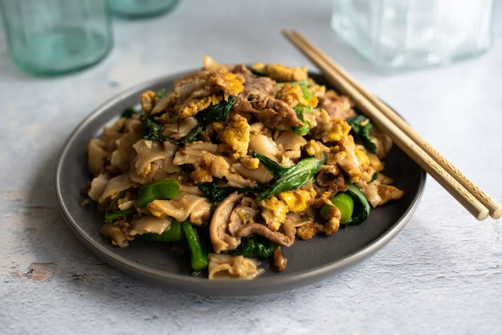 pad see eew on a plate made by cooking class student 