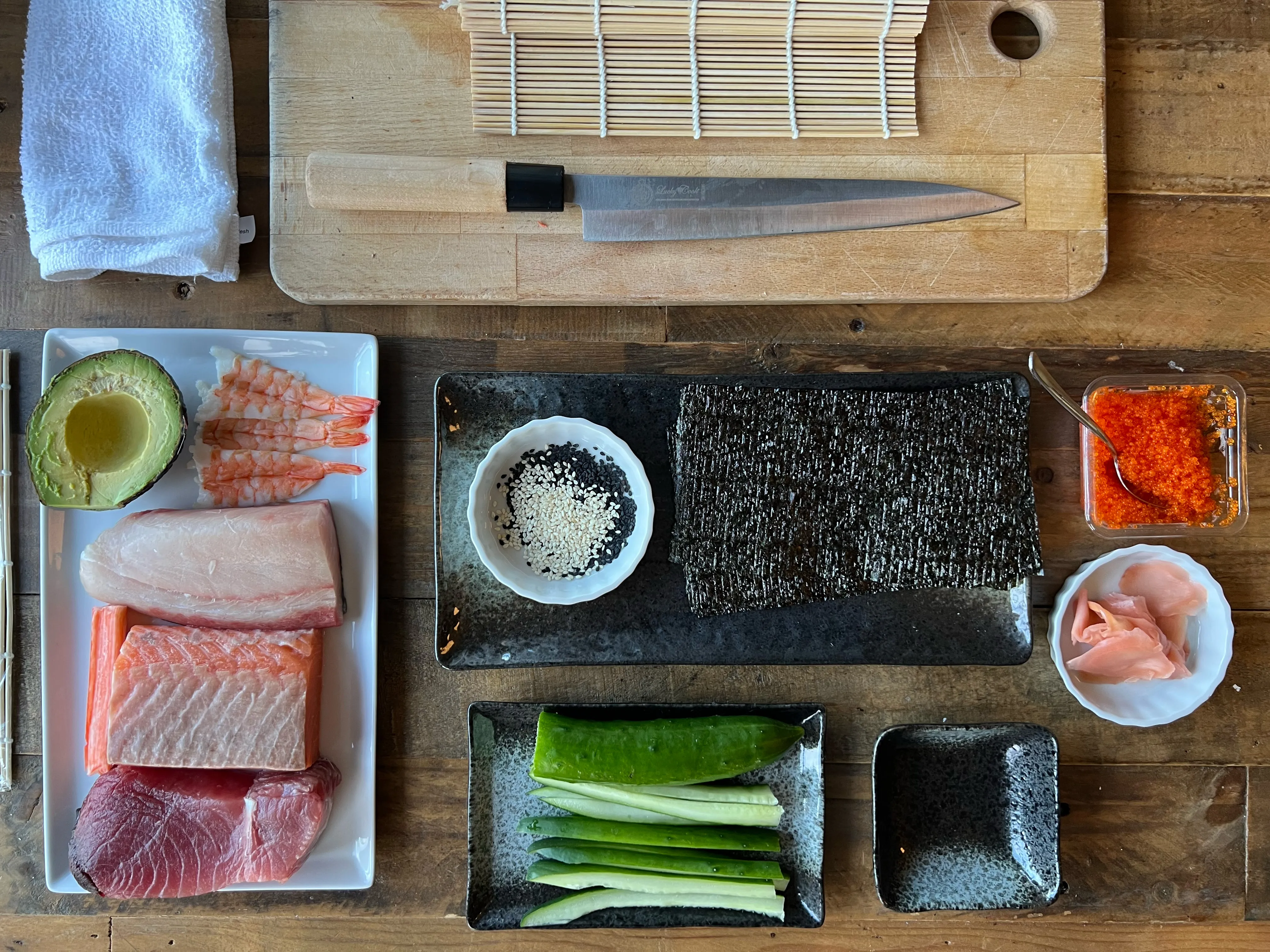 sushi presented in a nice way after being made by cooking class student 