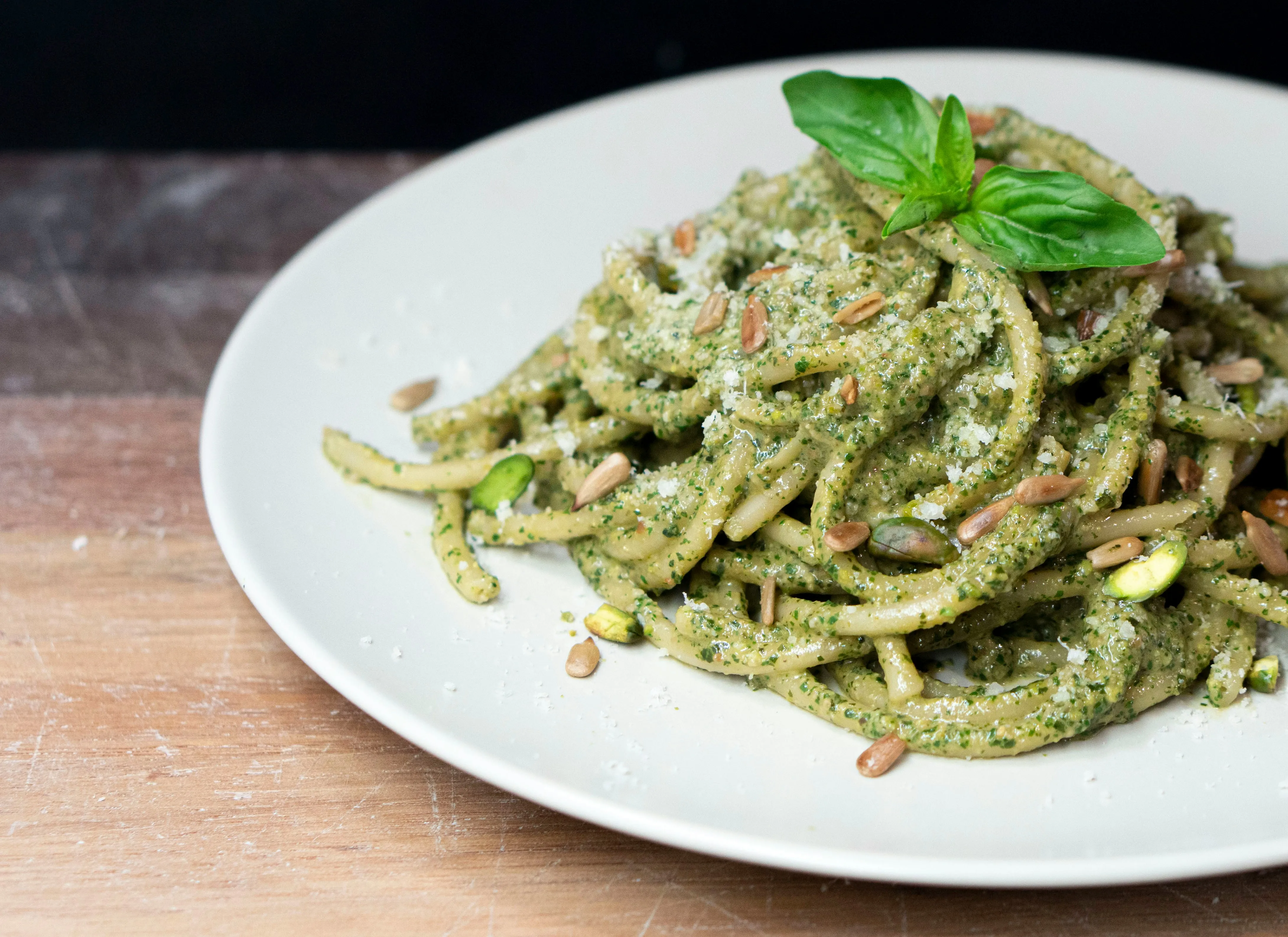 plate of pasta pesto that was made at BiteUnite