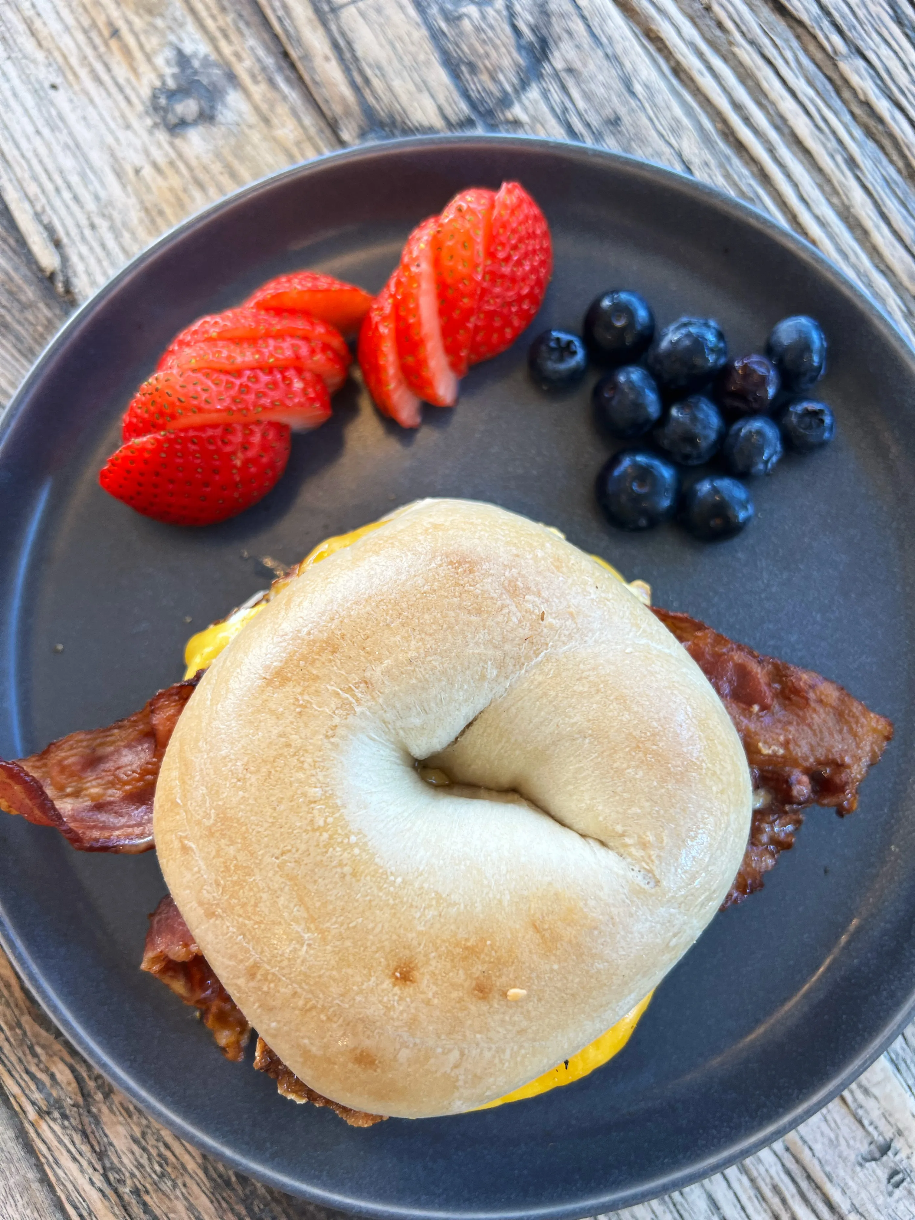 bagel , bacon and egg