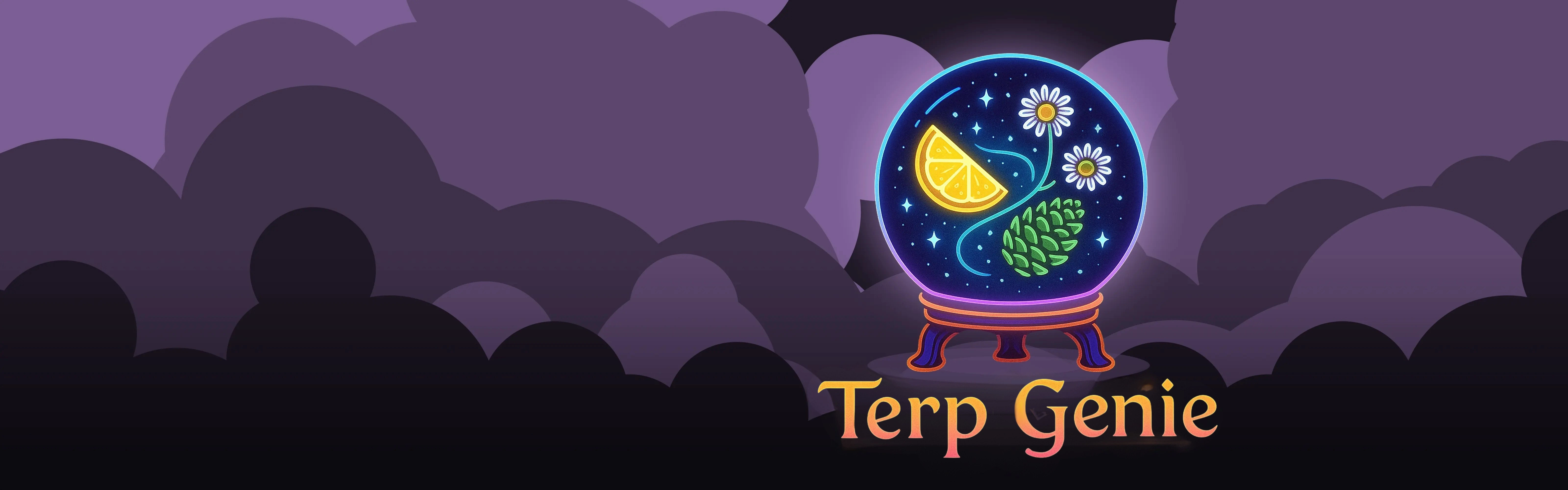 Terp Genie background image with flowers, lemon and stars in a crystal ball
