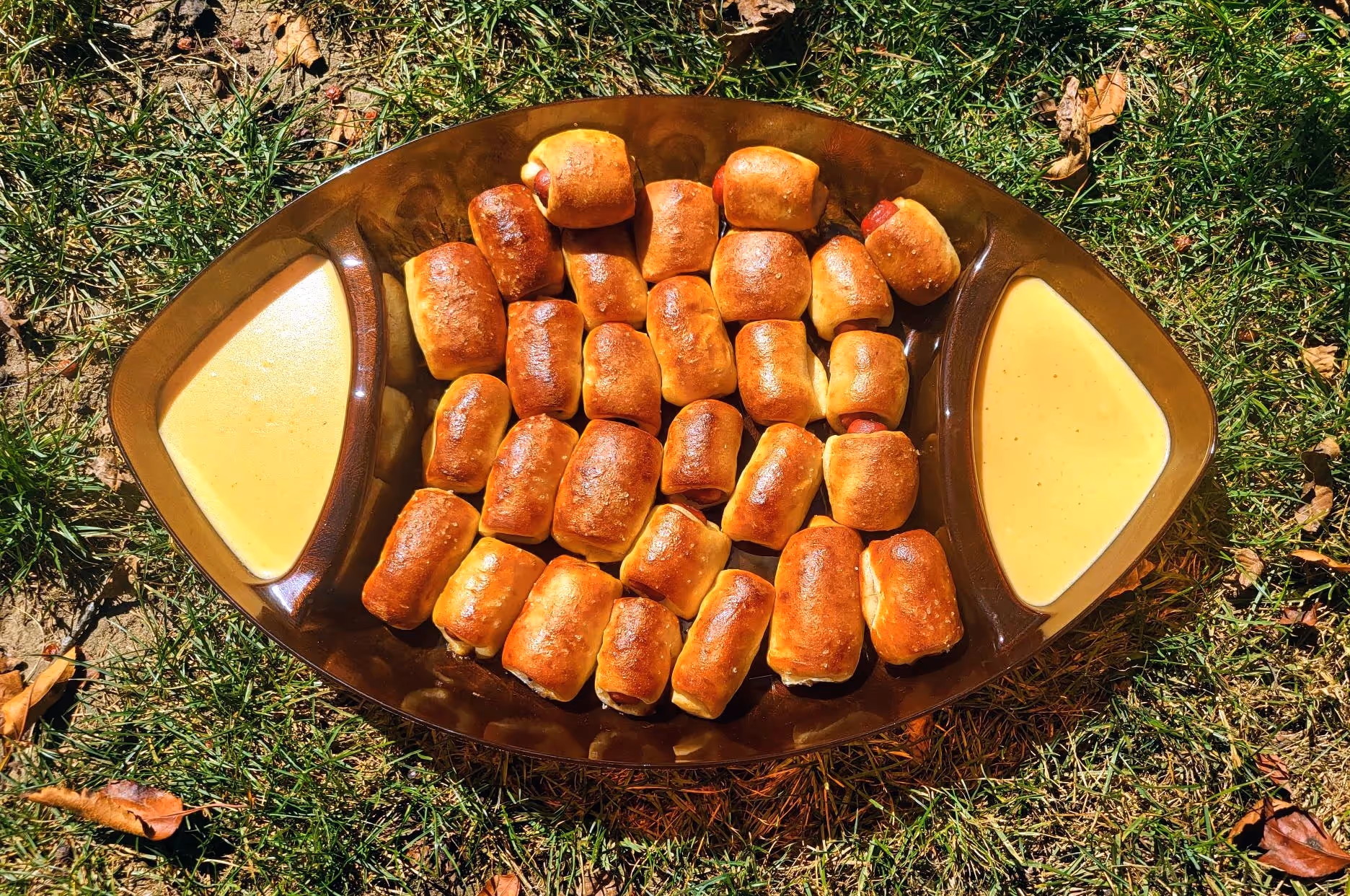 Pigs in a Pretzel with RSO Cannabis Infused Beer Cheese Sauce