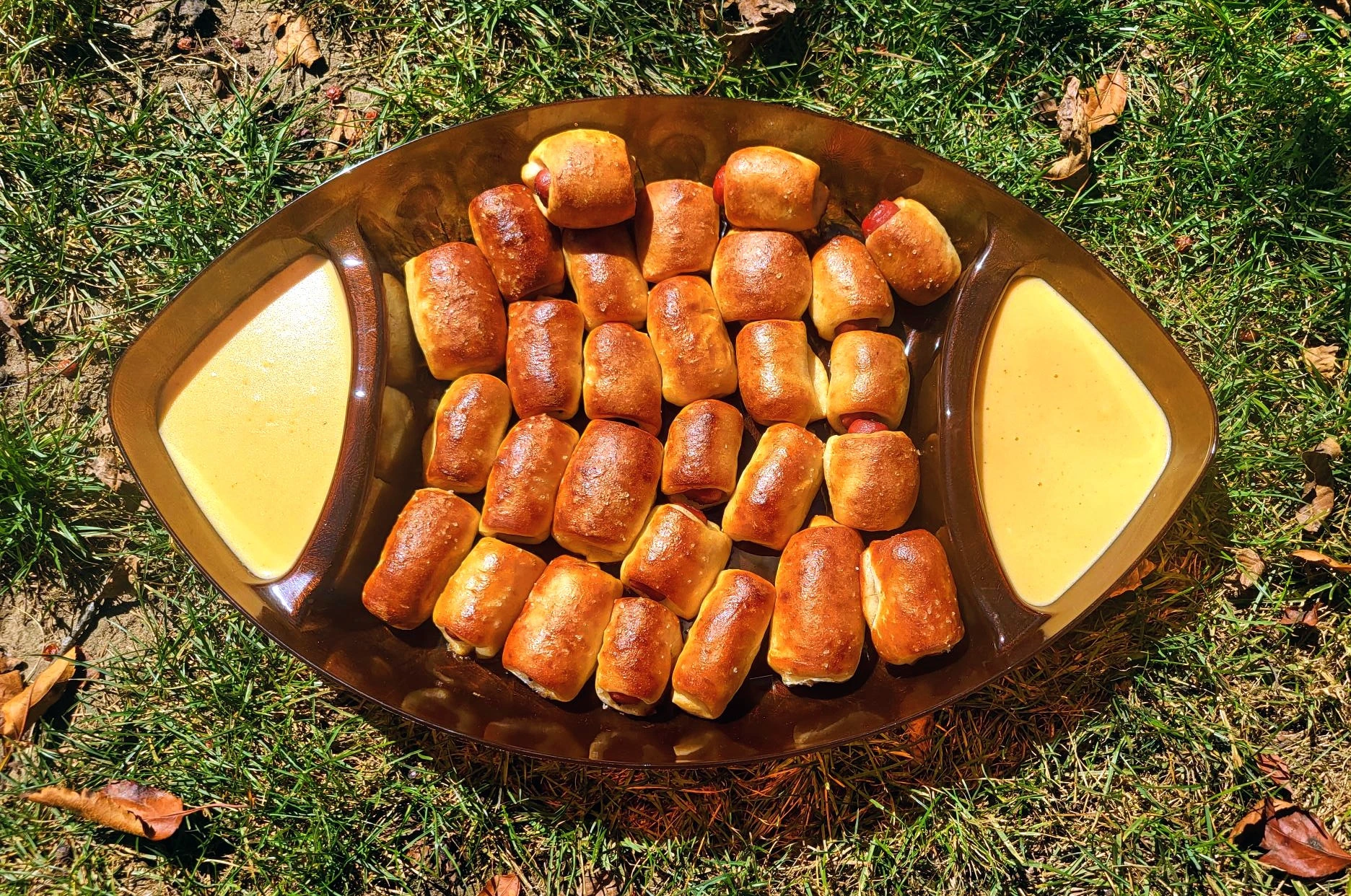 Pigs in a Pretzel with RSO Cannabis Infused Beer Cheese Sauce