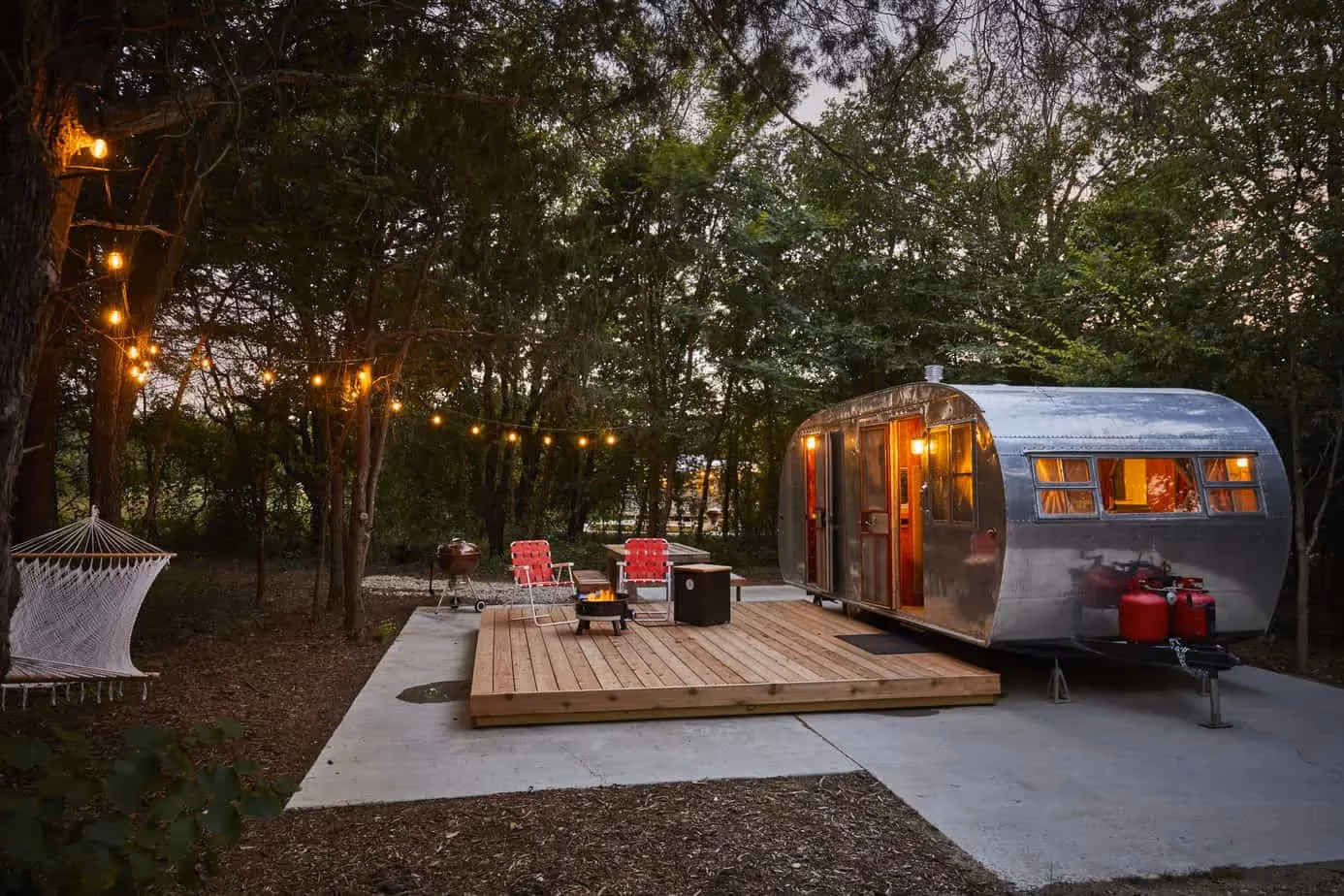 The Range Vintage Trailer Resort, located in Bristol, Texas, offers a glamping experience with renovated vintage trailers and Airstream rentals set on 30 acres.