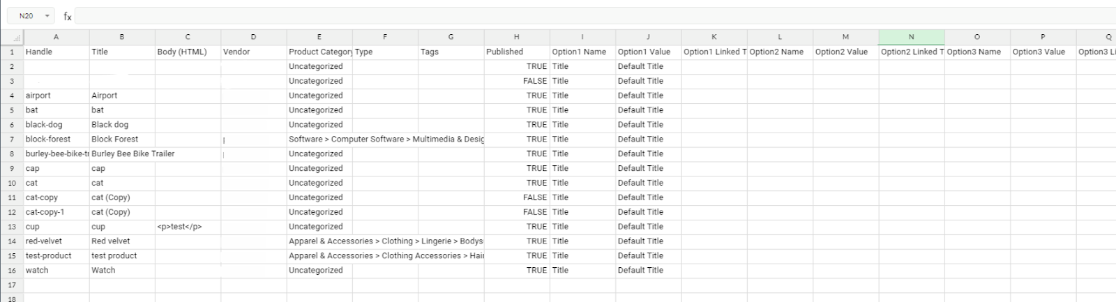 excel data