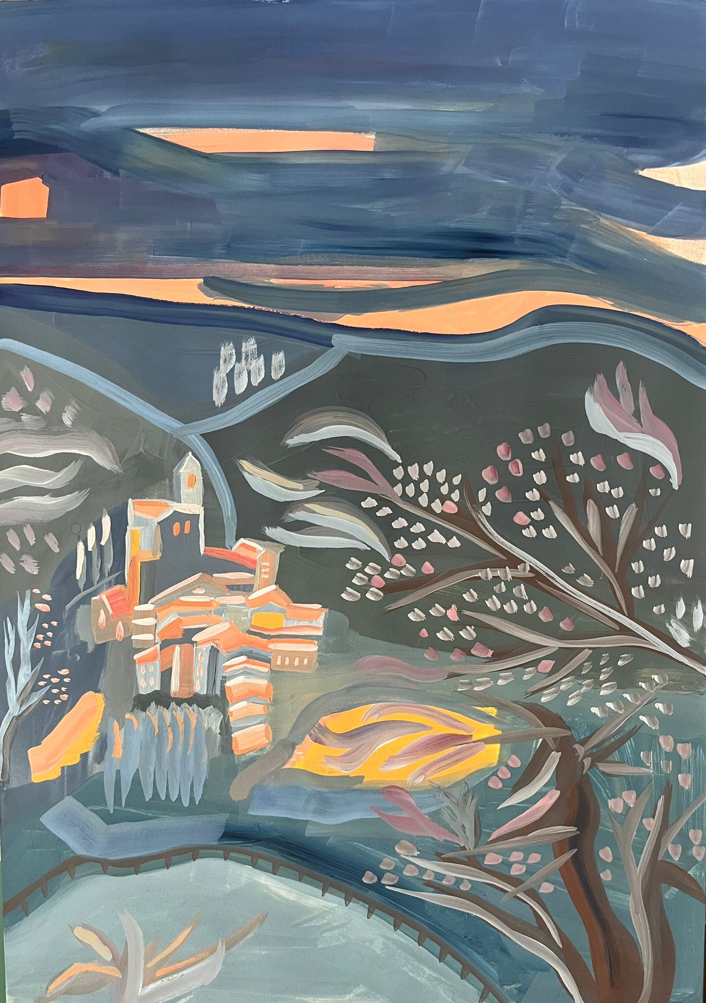 Cornes de gazelle , 2025Gouache on paper12 x 16 inches