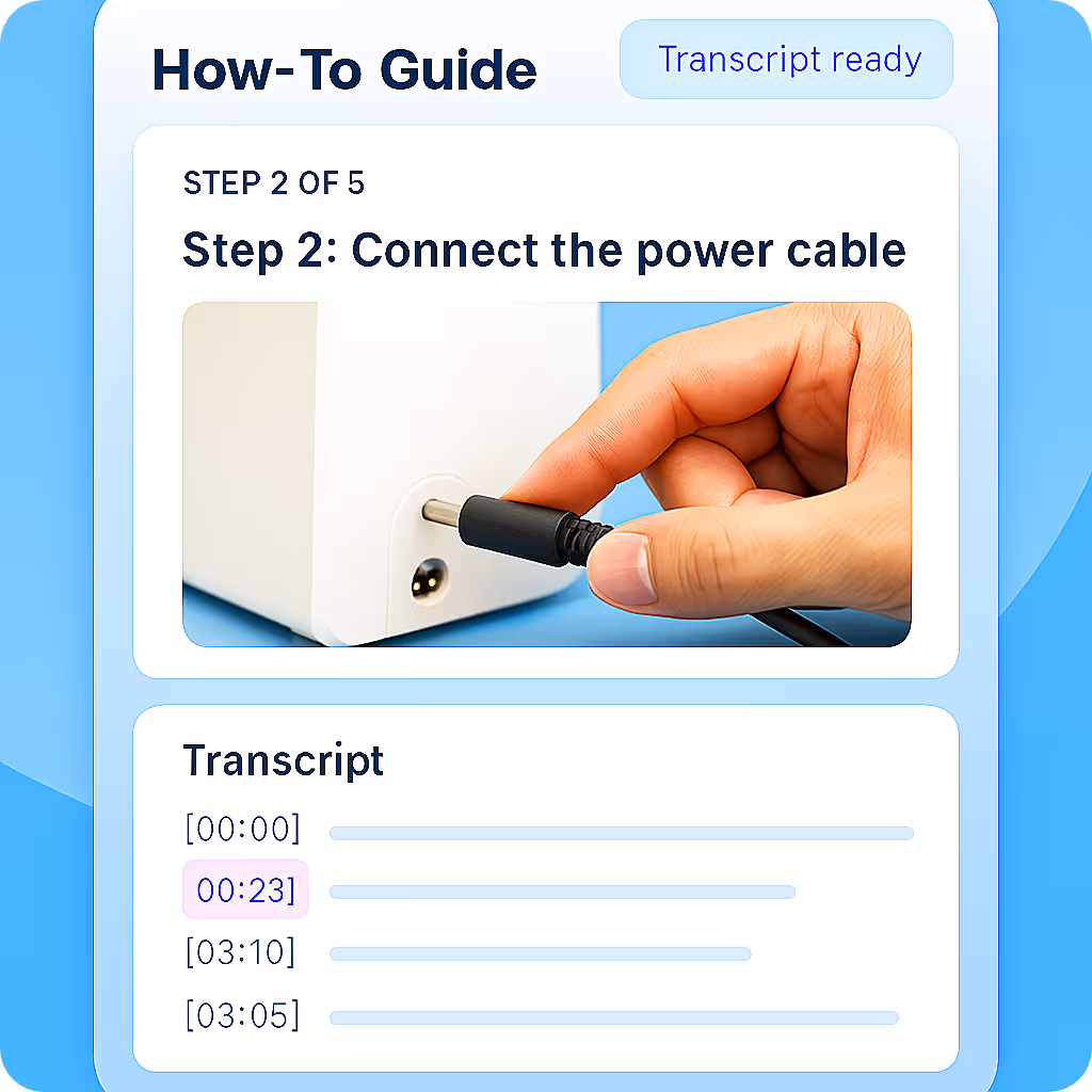 How-to guide video with transcript timestamps