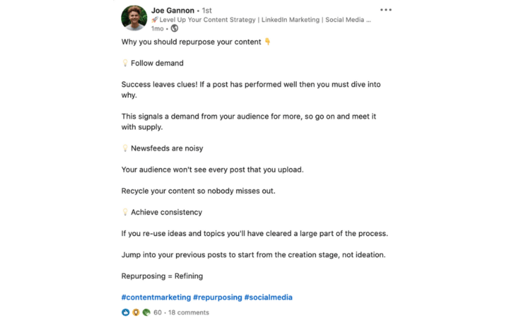 screenshot of linkedin post 