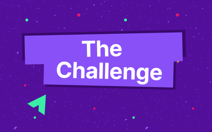 Text, the challenge on purple background