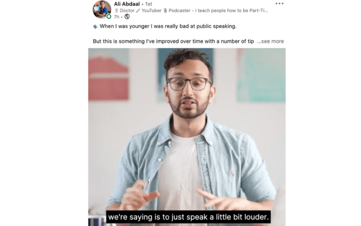 screenshot of ali's video on linkedin