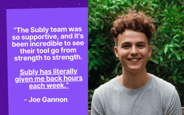 man smiling at camera on right, text on left