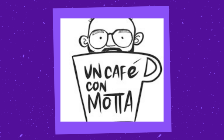 un cafe con motta logo, man in coffee cup