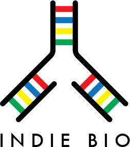 Stylized Y-shaped DNA strand with horizontal stripes in red, blue, yellow, and green.