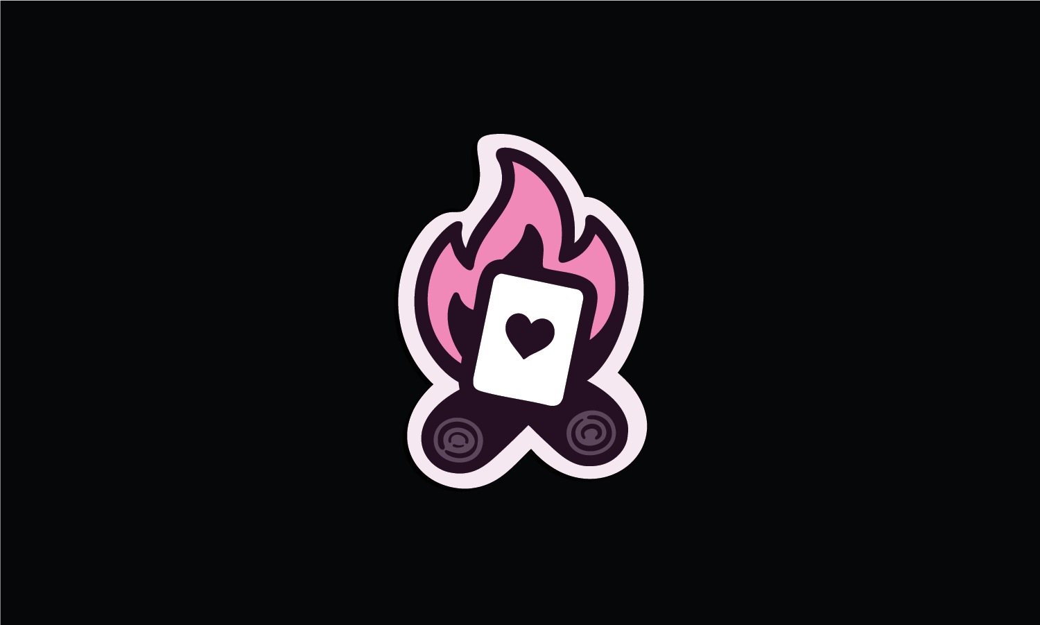 A card with a heart in the centre, on a pink campfire